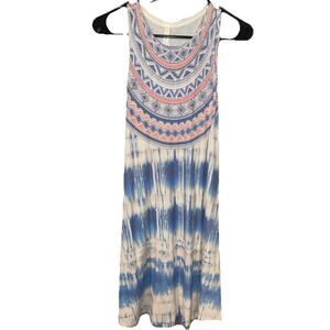 Women’s Bo Bel Boho Chic Sleeveless Aztec Design Summer Dress Sz M Light Soft